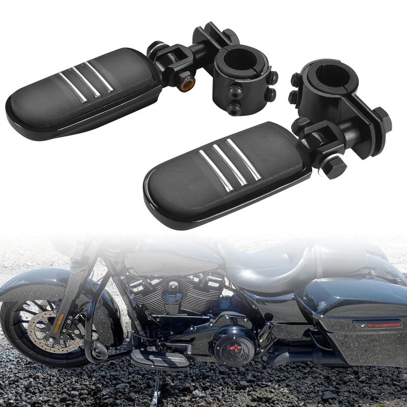 Motorcycle Highway Pegs, Crash Bar Highway Foot Pegs Footrest For Harley Touring Electra Street Glide Road King Sportster Kawasaki 1"(25mm), 1 1/4" (32mm), 1 1/3" (34mm) Engine Guard (Black 2)