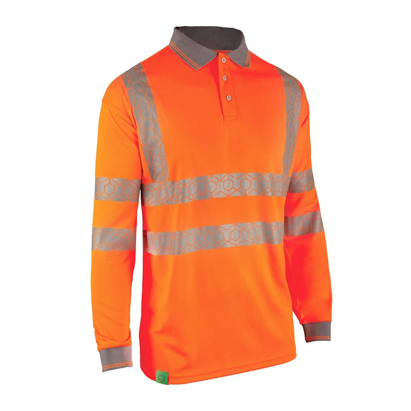 Beeswift Envirowear Orange Hi-Vis Long Sleeve Polo Unisex Reflective Sustainable Circular Process Safety PPE Workwear - 3X-Large - Image 1