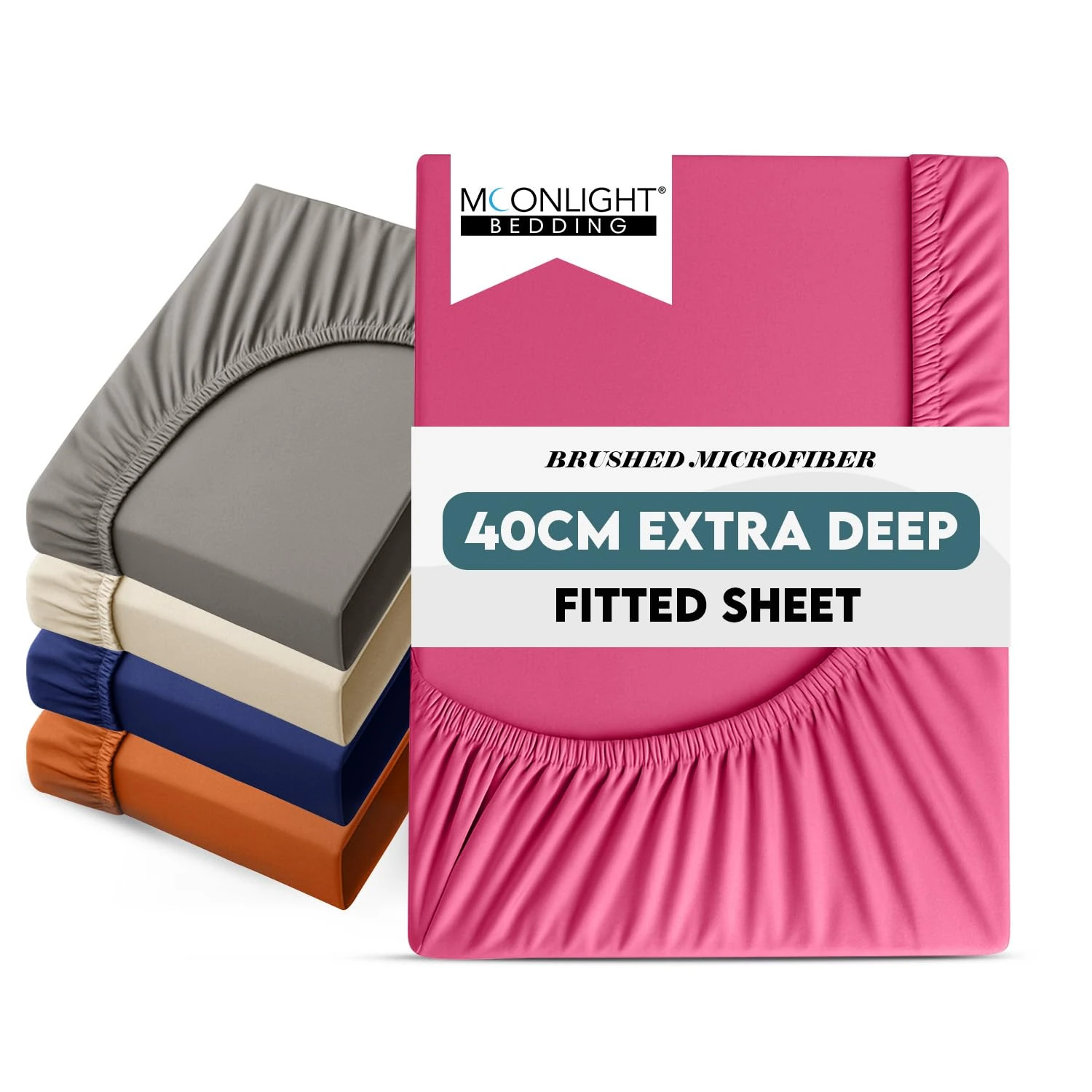 Moonlight Bedding Fitted Sheet 40 Cm Extra Deep Pocket Bed Sheets 16 inch Ultra Soft Bottom Sheet Brushed Microfiber Breathable Shrinkage and Fade Resistant (Hot Pink, Double)
