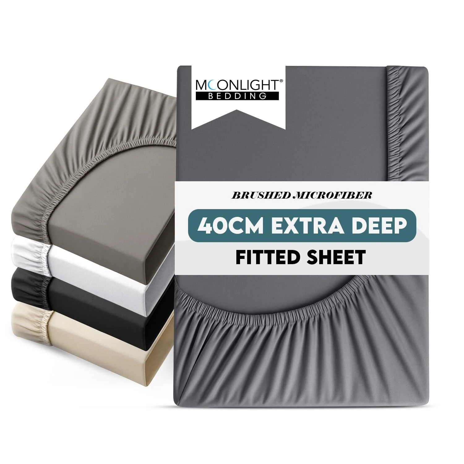 Moonlight Bedding Fitted Sheet 40 Cm Extra Deep Pocket Bed Sheets 16 inch Ultra Soft Bottom Sheet Brushed Microfiber Breathable Shrinkage and Fade Resistant (Charcoal, Double)