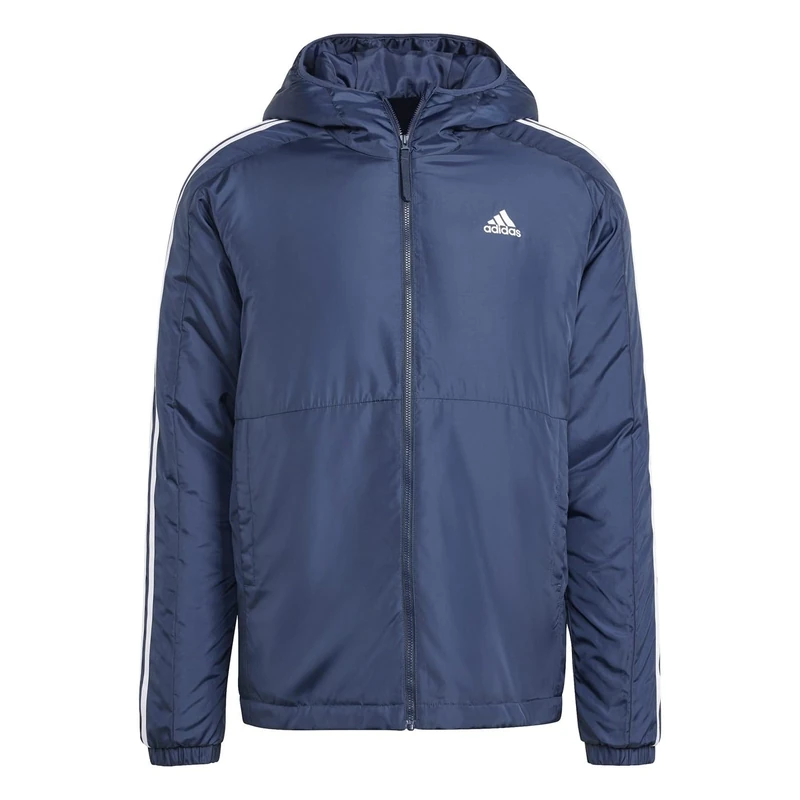 adidas Men's Essentials 3-Stripes Insulated Hooded Jacket, legend ink, S