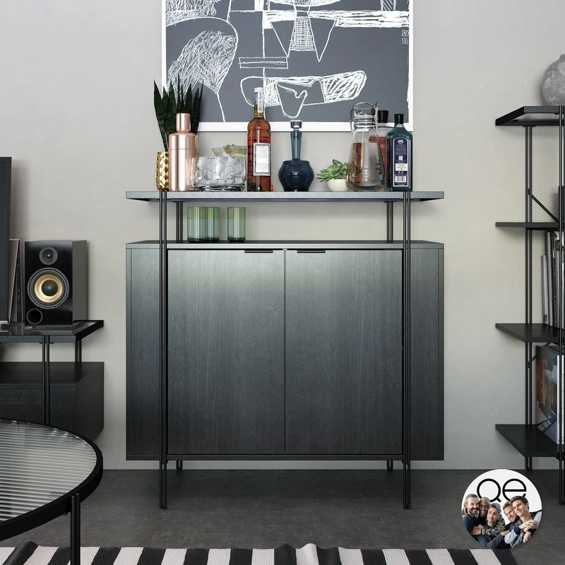 DHP Furniture Wainwright Bar Cabinet Black Oak look