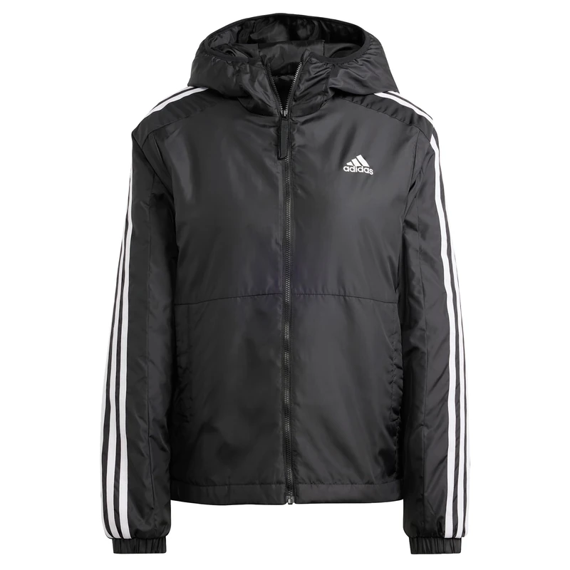 adidas Women's Essentials 3-Stripes Insulated Hooded Jacket, Black, XS