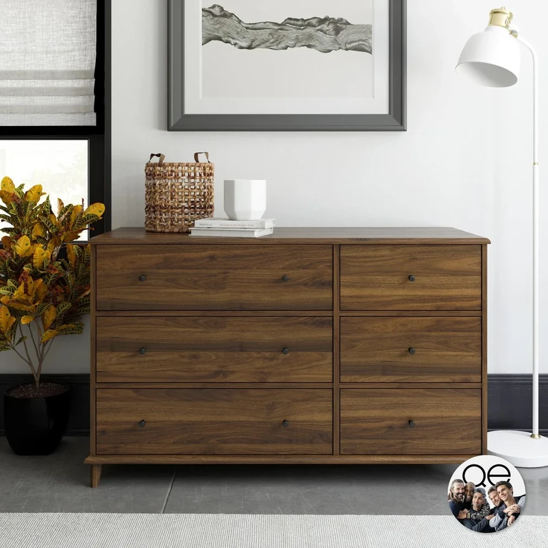 DHP Furniture Farnsworth 6 Drawer Dresser, Walnut Look