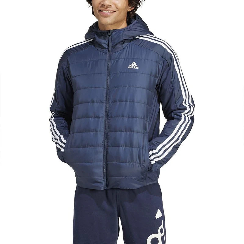 adidas Men's Essentials 3-Stripes Insulated Hooded Hybrid Jacket, Legend Ink, S