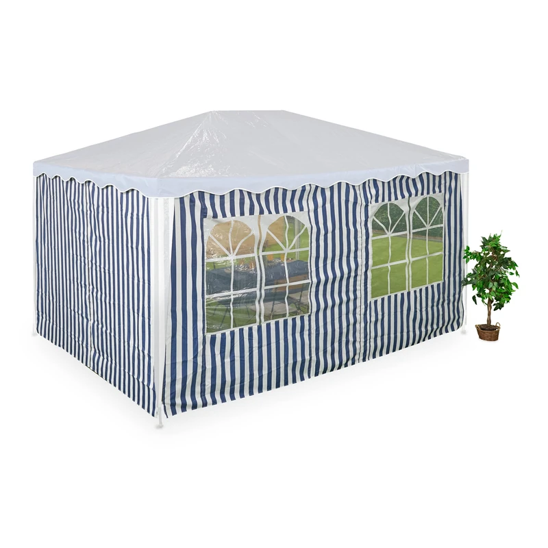 Relaxdays Gazebo Side Panels, 2x Set, 3x4m, Waterproof, Easy Fastener, Roof, Party Tent, Plastic, Window, Blue/White