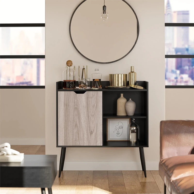 DHP Furniture Copley Bar Cabinet, Oak Look Black