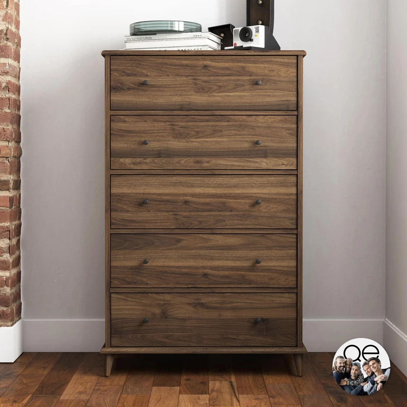 DHP Furniture Farnsworth 5 Drawer Dresser, Walnut Look