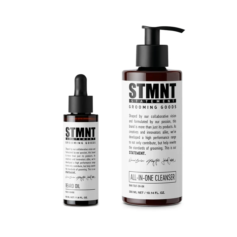 STMNT Grooming Goods All-In-One Daily Cleanser 300ml + Beard Oil 50ml | For clean hair, beard, body, face and hands & a soft beard