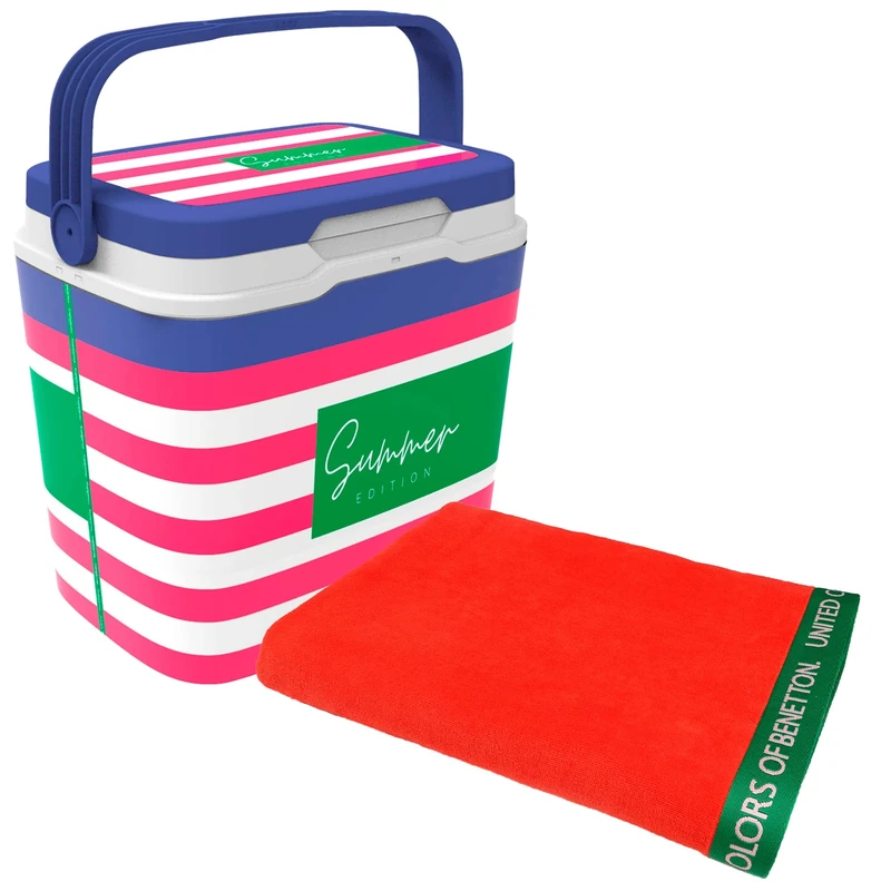 Fridge Life Story 29 Litres Pink Navy + Beach Towel 90 x 160 cm 380gsm Velour 100% Cotton Red - Image 1