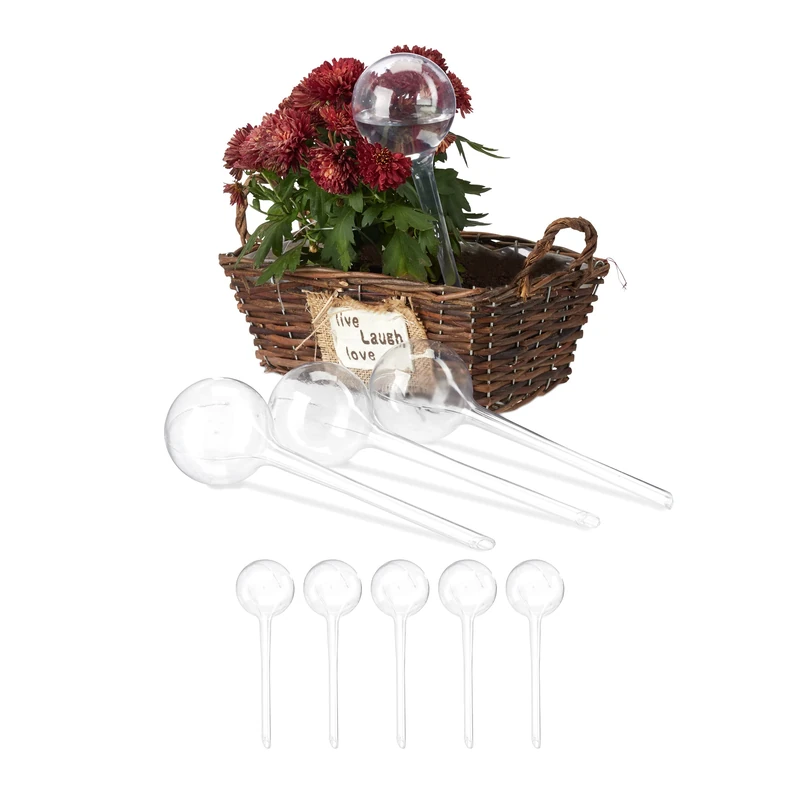 Relaxdays Watering Globes, Set of 9, Plant Irrigation Stakes, for Office & Holiday, Plastic, 250 ml, 28 x 8 cm
