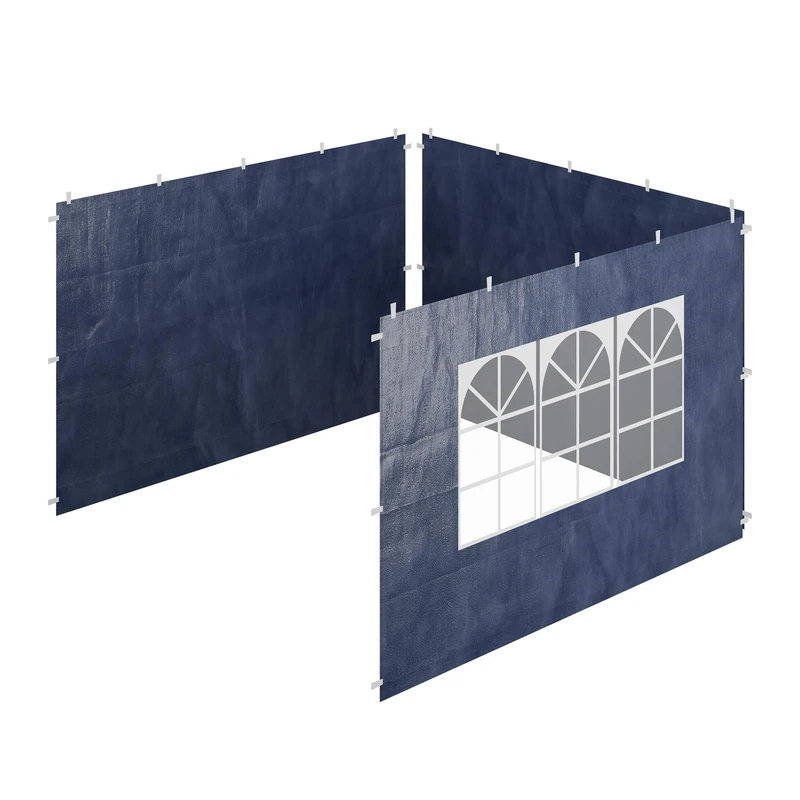 Relaxdays Gazebo Side Panels, 3x Set, 2x3m, Waterproof, Easy Fastener, Party Tent, Plastic, Window, Blue