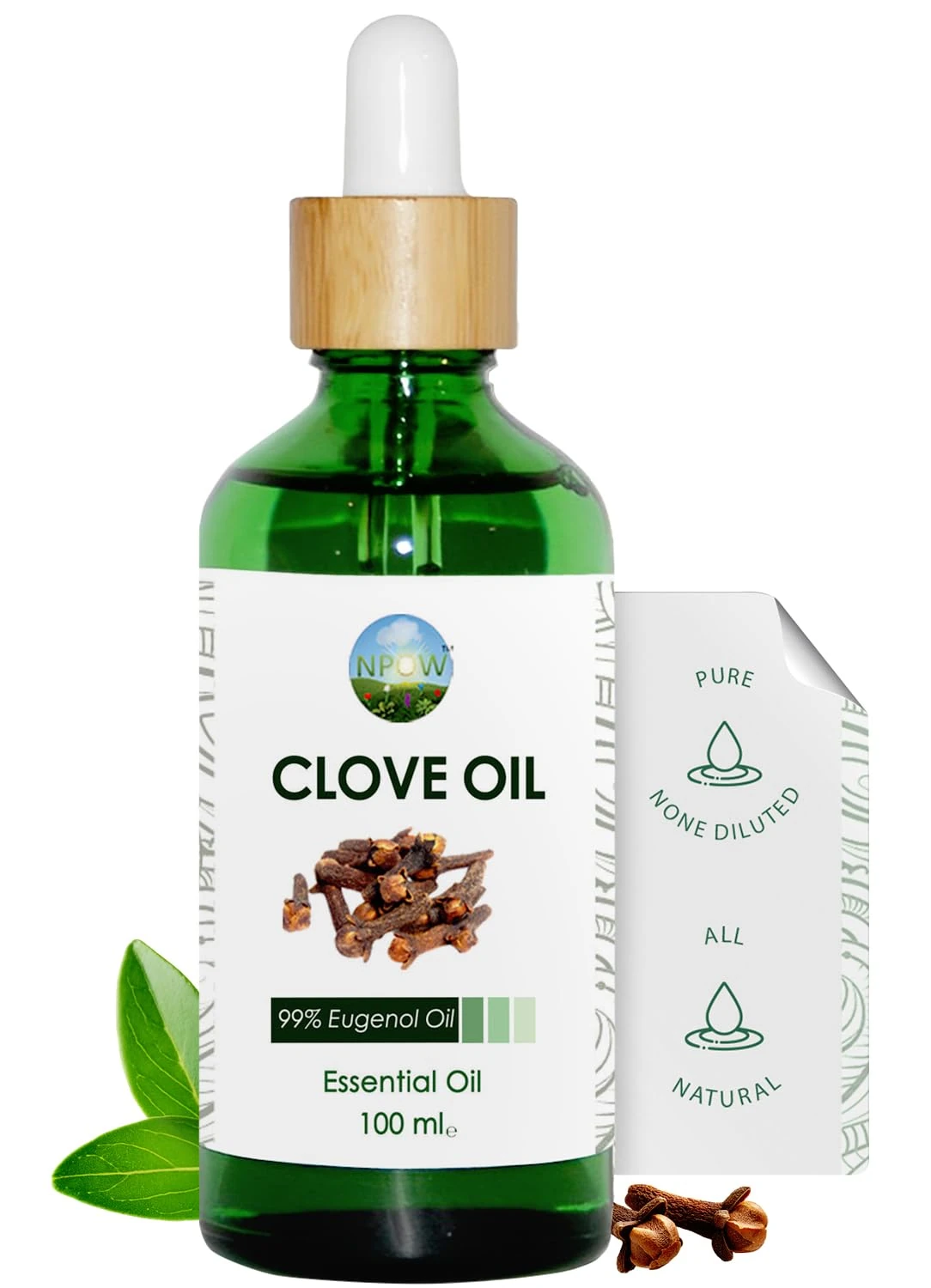 NPOW Clove Oil for Toothache Pain Relief for Adult – Oil of Cloves for Toothache Natural Dental Solution, Clove Bud Oils, Cloves Extract for Oral Care, Tooth Pain Relief and Dental Health - 100ml