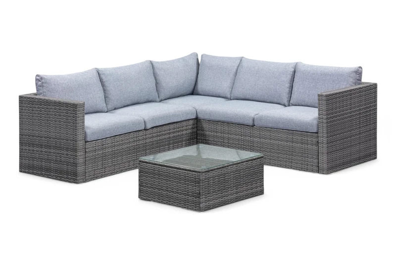 Out & Out Original Lima 5-Seat Grey Rattan Corner Lounge Set - Square Table, Modern Outdoor & Garden Furniture
