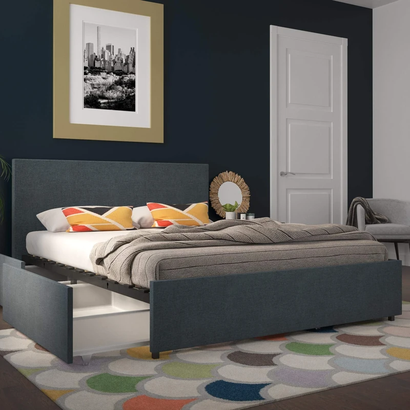 Novogratz Kelly Bed Storage Navy Linen King
