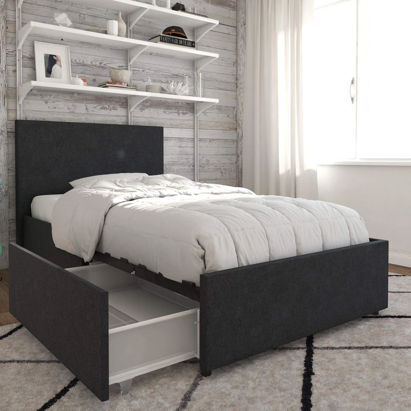 Novogratz Kelly Bed Storage Dark Grey Linen Single