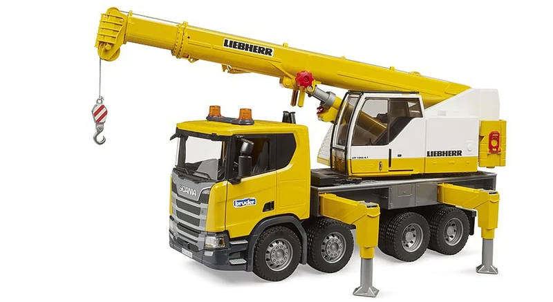 Bruder Liebherr Scania Super 560R Crane Truck – 1:16 Construction Crane Vehicle with Light & Sound Module (Yellow)
