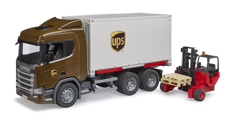 Bruder 03582 Scania Super 560R UPS Logistics Truck with Takeaway Forklift | 1:16 Scale Parcel Delivery Vehicle | Toy for Ages 4+