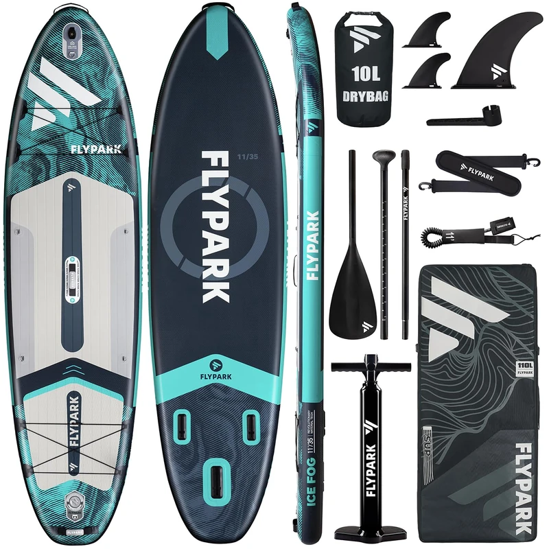 Flypark 11'x35''Inflatable Stand Up Paddle Boards, Extra Wide SUP Paddleboard Inflatable, Yoga Stand Up Paddle Board, Family SUP Board, 116L Backpack, Shoulder Strap, 2-Action Pump