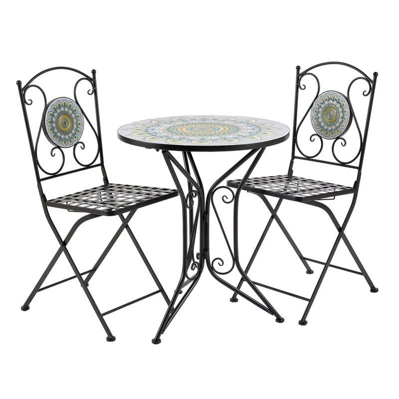 Home Source Hampshire Outdoor Garden Metal Bistro Set Table and 2 Chairs