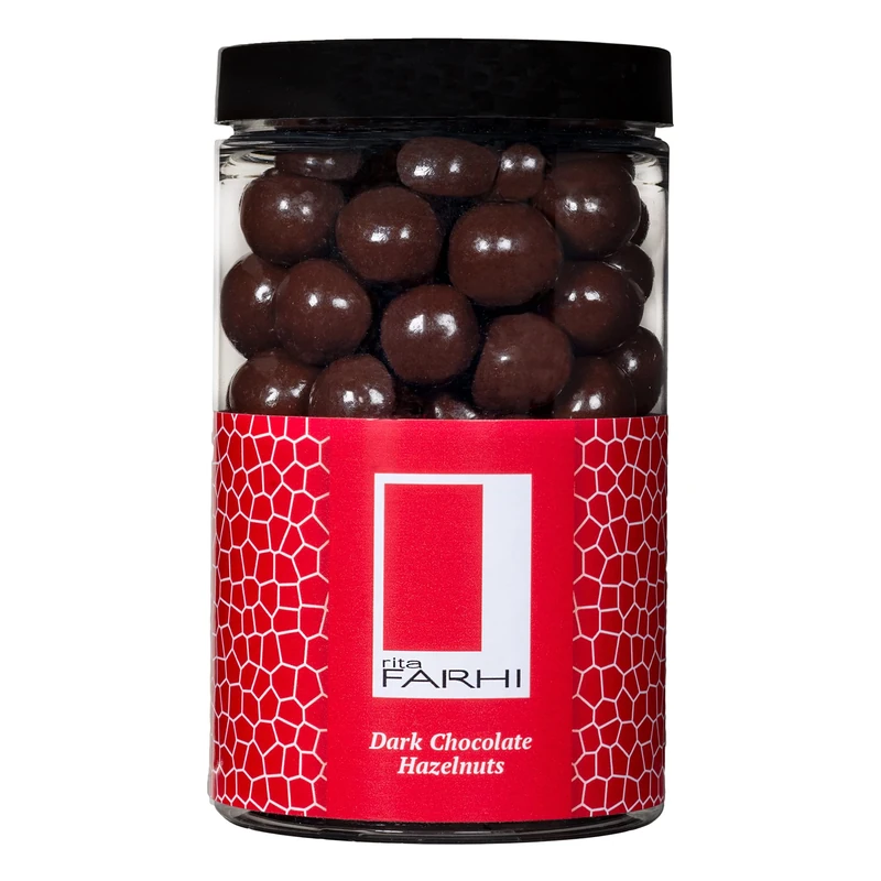 Rita Farhi Dark Chocolate Coated Hazelnuts in a Luxury Gift Jar 285g - New Palm Oil Free Recipe