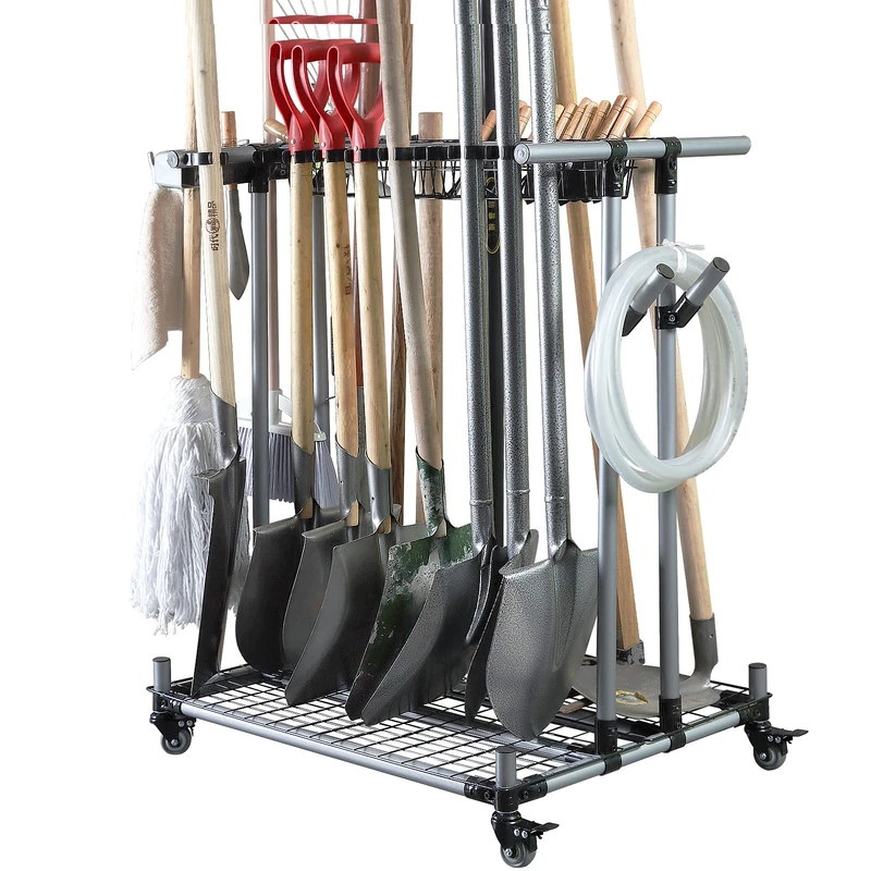 QTJH Heavy Duty Garden Tool Organizer, Metal, Garden Tool Rack, 23.6 x 31.5 x 39.1 Inches, Garage & Yard Use