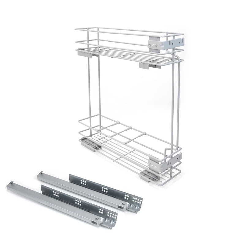 Emuca - Supra Pull out bottle rack with soft close, Module 150mm (5,9 inch), Painted metallic grey, Steel
