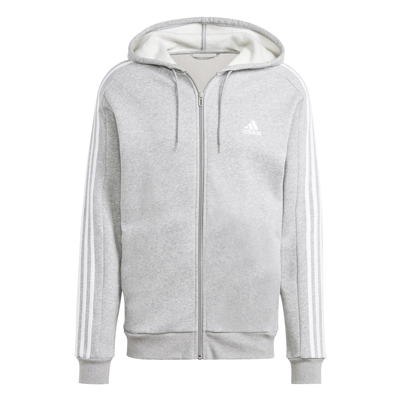 adidas Men's Essentials Fleece 3-Stripes Full-Zip Hoodie, Light Grey, XXS