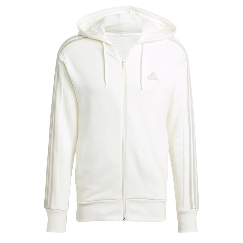 adidas Men Essentials French Terry 3-Stripes Full-Zip Hoodie, 3XL Tall, 3 inch Off-white