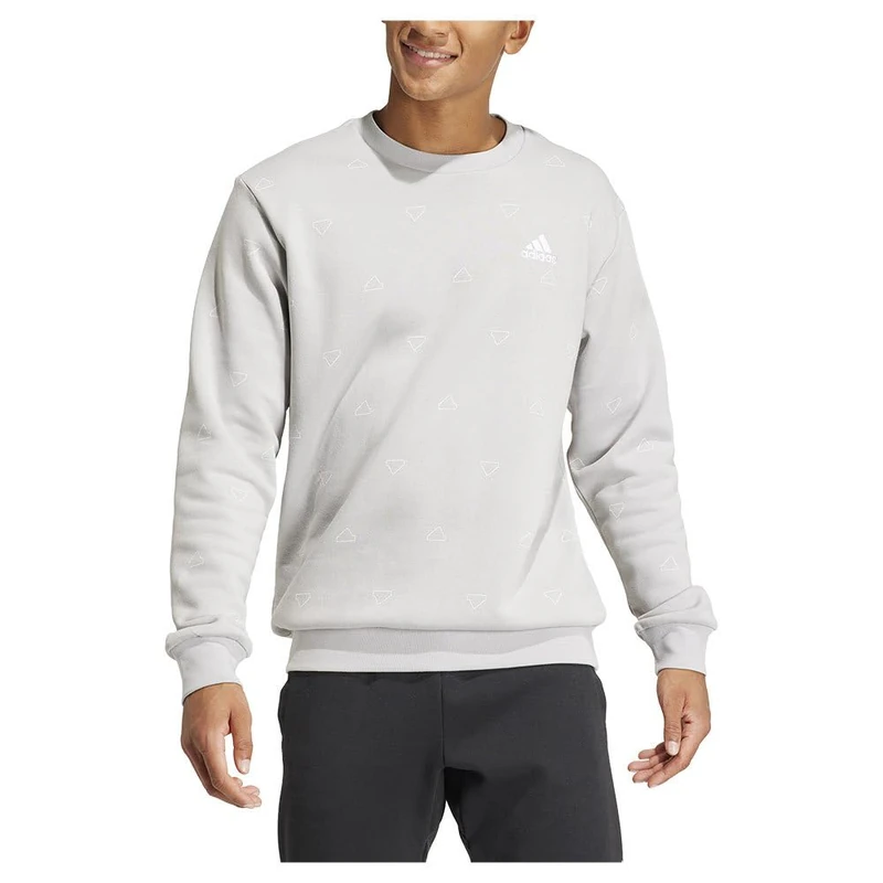adidas Men's Seasonal Essentials Monogram Graphic Crew Fleece Sweatshirt, grey two, L