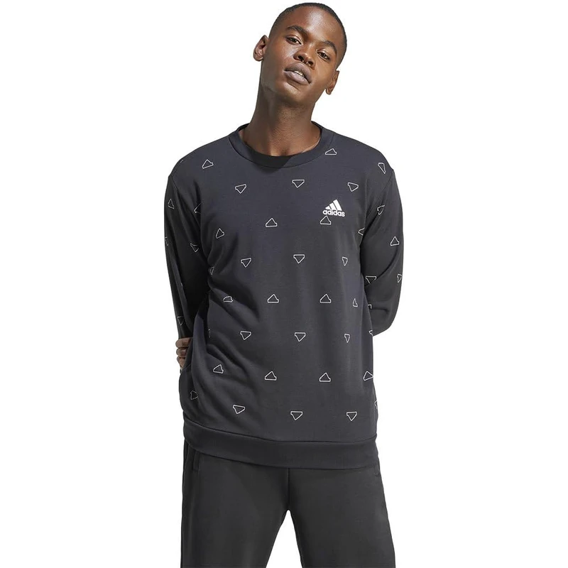 adidas Men's Seasonal Essentials Monogram Graphic Crew Sweatshirt, black, L