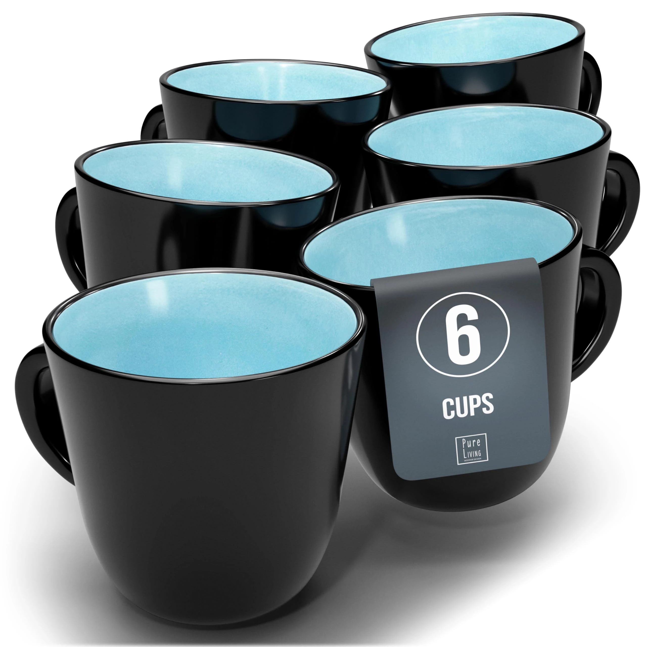 Ibiza Set of 6 Stoneware Mugs - Modern, Dishwasher, and Microwave-Safe - Stylish Coffee Mug Set - Coffee Cup - Cool Tea and Coffee Mug Set - Pure Living in Aquamarine