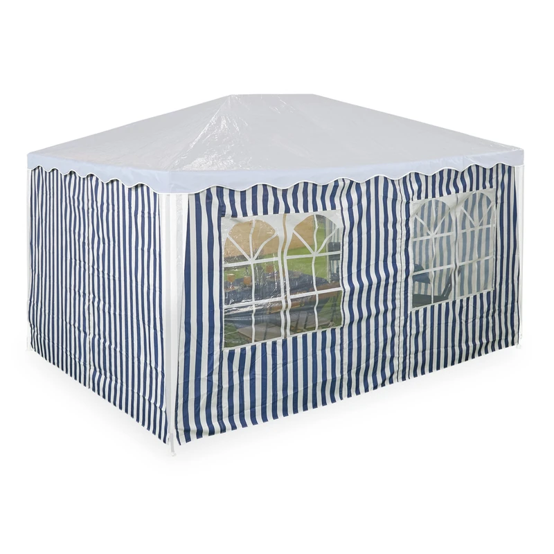 Relaxdays Gazebo Side Panels, 3x Set, 3x4m, Waterproof, Easy Fastener, Roof, Party Tent, Plastic, Window, Blue/White, Polyester, 200 x 400 x 0.1 cm