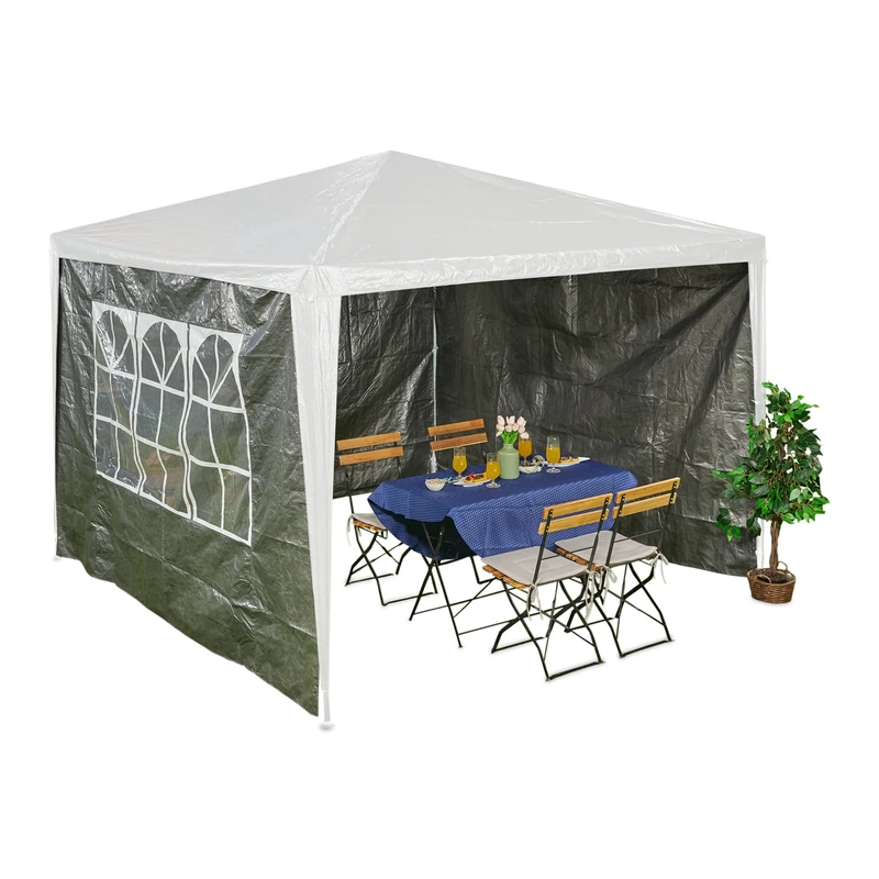 Relaxdays Gazebo Side Panels, 3x Set, 2x3m, Waterproof, Easy Fastener, Roof, Party Tent, Plastic, with Window, Grey