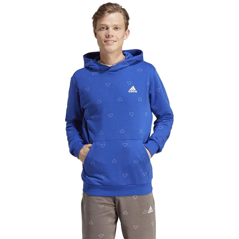 adidas Men's Seasonal Essentials Monogram Graphic Hoodie, semi lucid blue, M