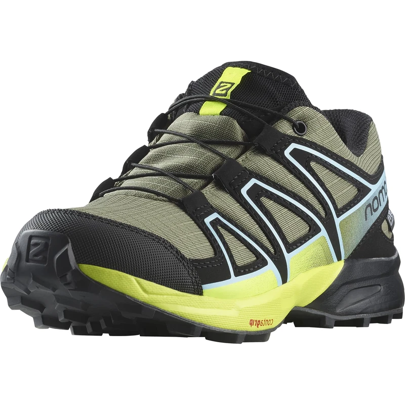 Salomon Speedcross Climasalomon™ Waterproof Unisex Kids Trail Running Shoe, Deep Lichen Green Black Safety Yellow, 13 UK