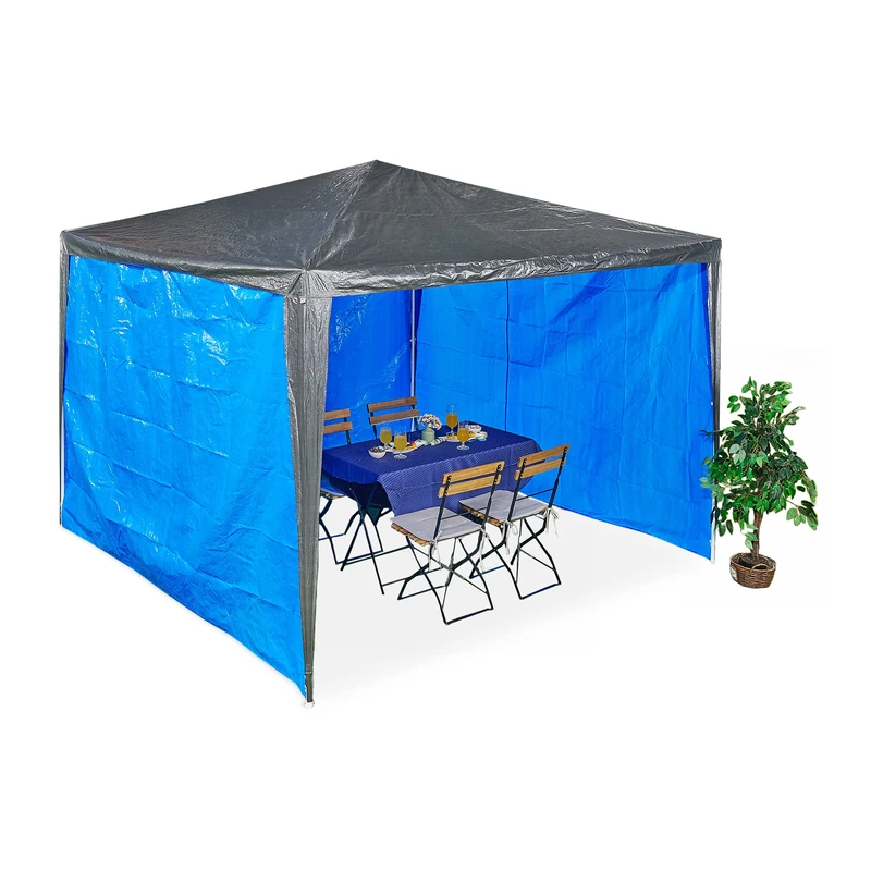 Relaxdays Gazebo Side Panels, 3x Set, 2x3m, Waterproof, Easy Fastener, Roof, Party Tent, Plastic, No Window, Blue - Image 1