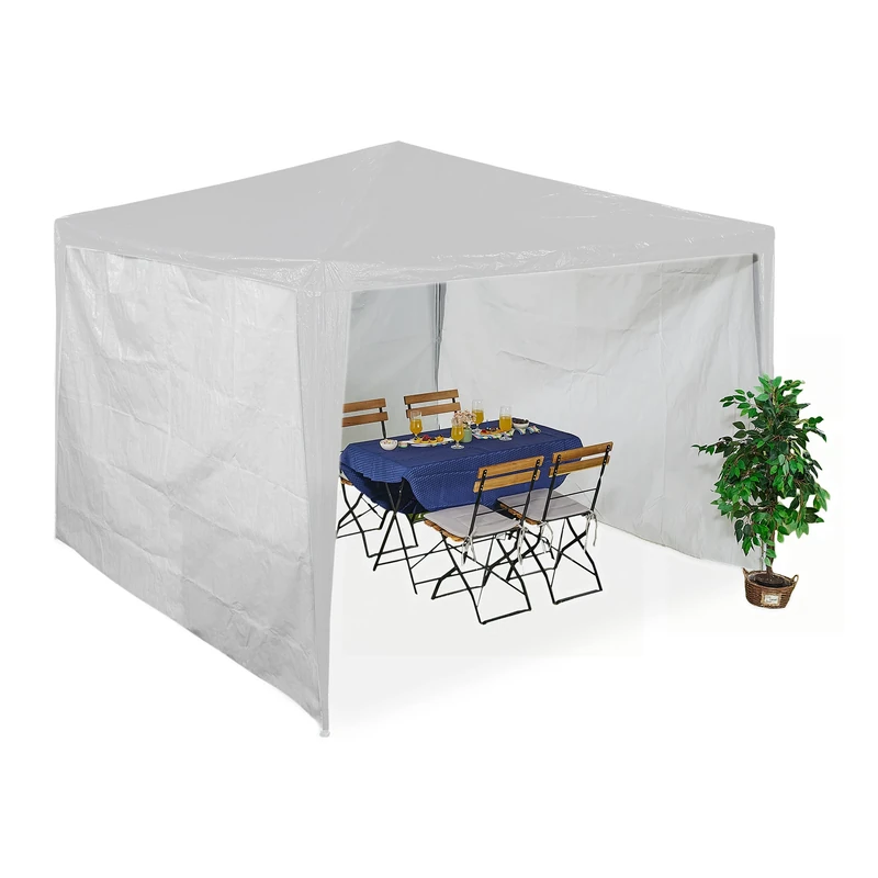 Relaxdays Gazebo Side Panels, 3X Set, 2x3m, Waterproof, Easy Fastener, Roof, Party Tent, Plastic, No Window, White, 200 x 300 x 0.1 cm