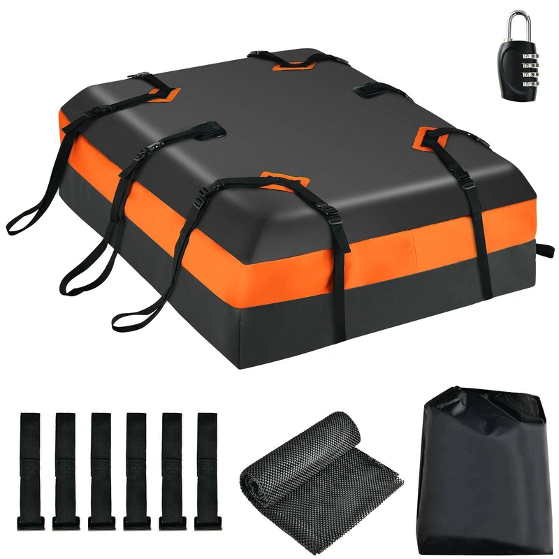 GiantexUK 15/21 Cubic Feet Car Roof Bag for Car Suv (Black+Orange, 424L)