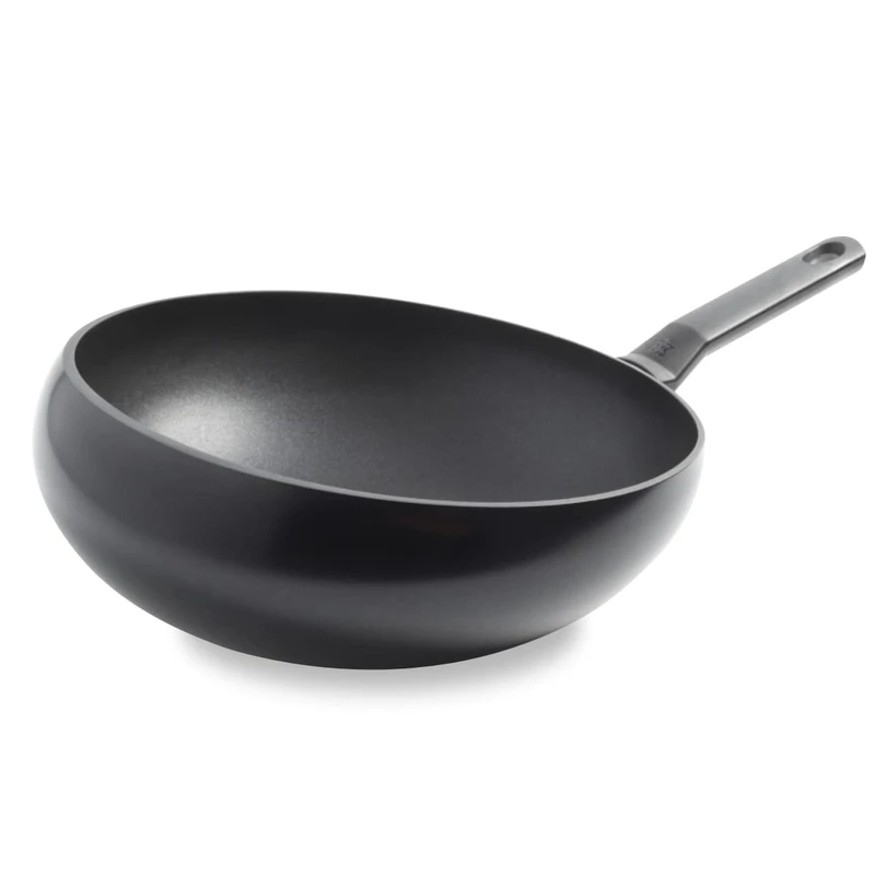 BK Wokarang Healthy Ceramic Nonstick 30cm Wok Pan, Stainless Steel Handle, PFAS Free, Oven and Broiler Safe to 160°C, Durable and Professional, Dishwasher Safe, Black