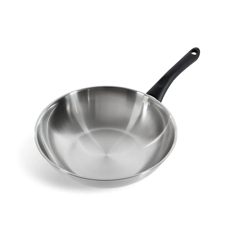 BK Cookware Bold Stainless Steel Wok Pan 28 cm Induction Satin Finish Stay Cool Handle Dishwasher Safe Silver