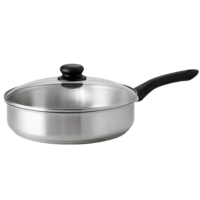 BK Cookware Bold 28 cm Stainless Steel Pan with High Rim and Lid, Suitable for Induction Cookers, Satin Finish, Stay Cool Handle, Dishwasher Safe, Silver - Image 1