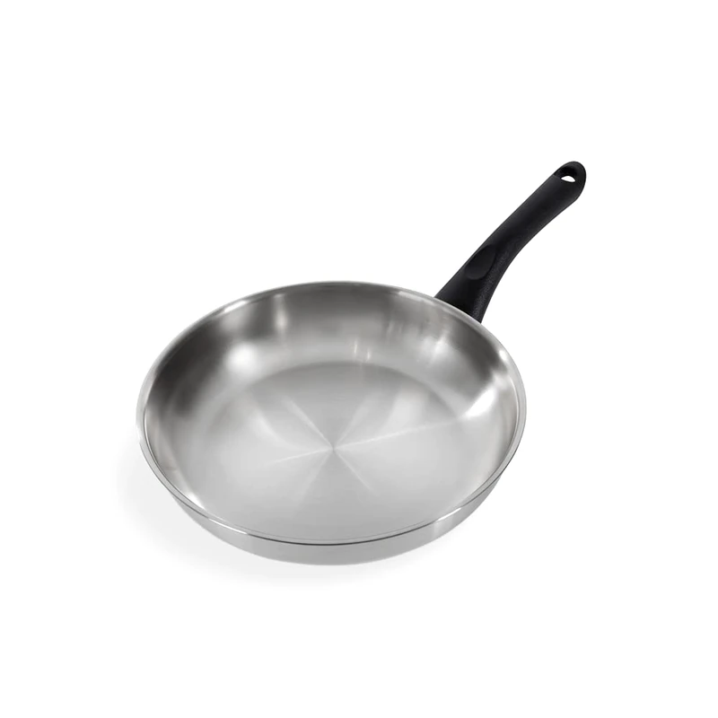 BK Cookware Bold Stainless Steel Frying Pan 24 cm with Lid Suitable for Induction Cookers Satin Finish Stay Cool Handle Dishwasher Safe Silver