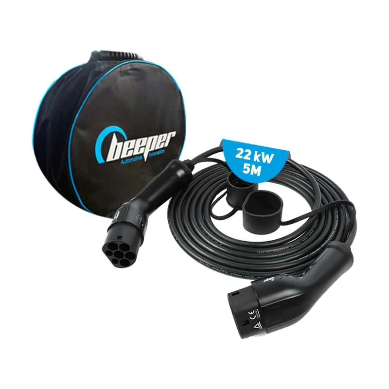 Beeper - Type 2 to Type 2 Charging Cable for Electric Vehicle and Rechargeable Hybrid 22KW 32A Three Phase (5m) - Image 1