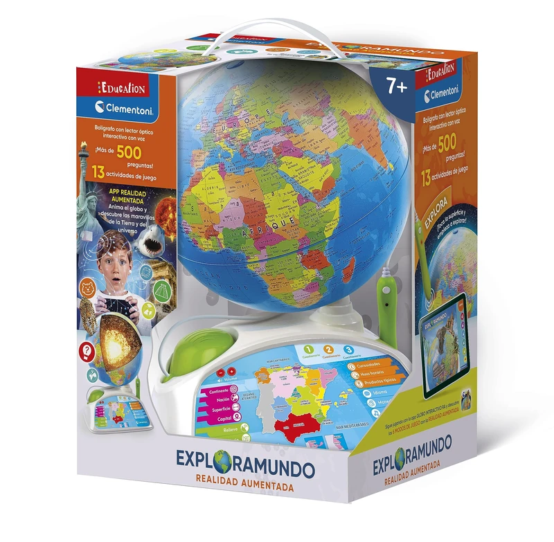 Clementoni 55522 Interactive Terracing Globe, with Augmented Reality App, Interactive Educational World Ball with Educational App, Toy from 7 Years, Toy in Spanish