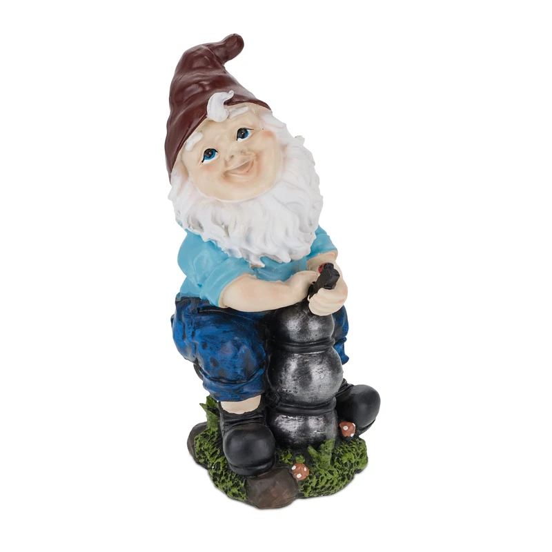 Relaxdays Garden Gnome with Water Pump, Weather & Frost Resistant, 24.5 x 11 x 14 cm, Figurine, Polyresin, Multicoloured