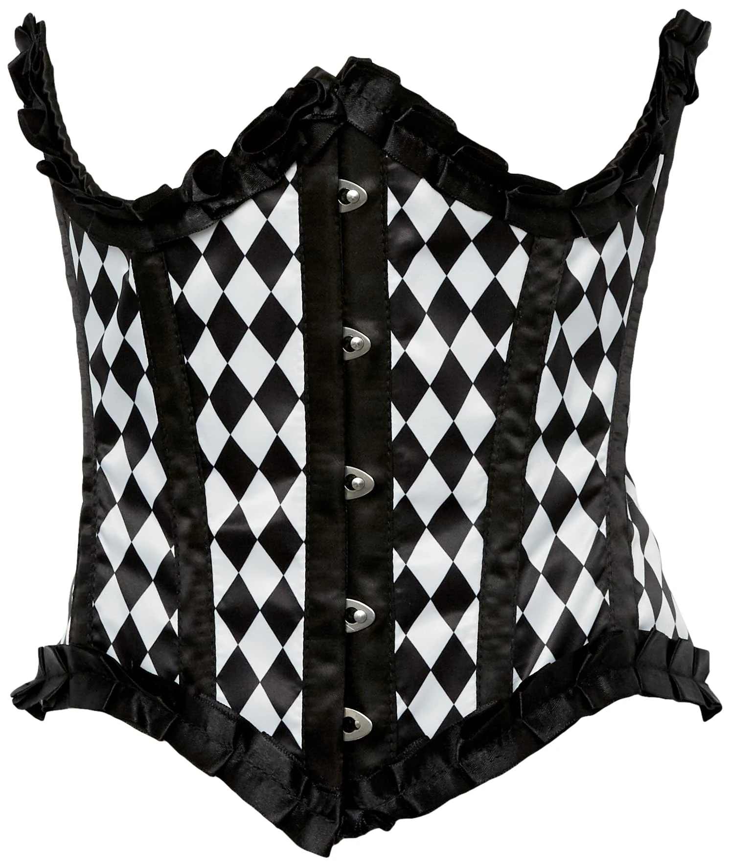 Daisy corsets Womens Top Drawer Steel Boned Diamond Print Underwire Curvy Cut Waist Cincher Corset, Black/White, S