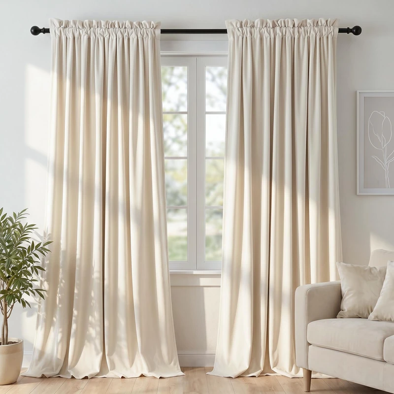 Dchola Ivory White Velvet Curtains for Bedroom Window, Super Soft Vintage Luxury Heavy Drapes, Room Darkening Rod Pocket Curtain for Living Room, W52 by L96 inches, 2 Panels