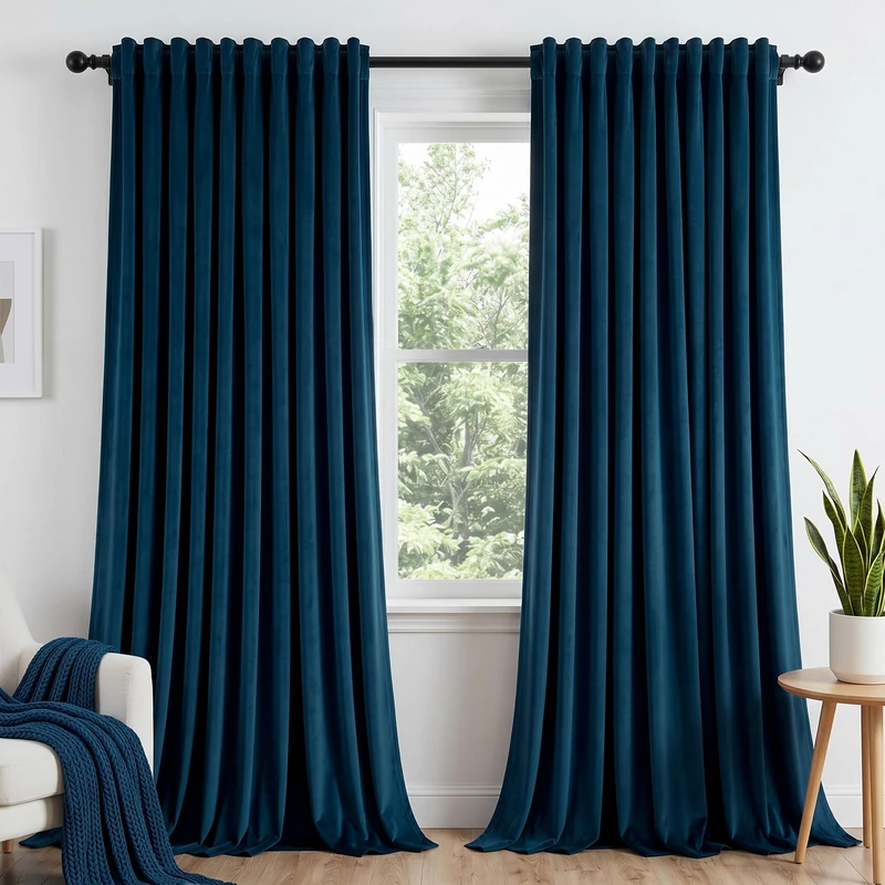 Dchola Navy Blue Velvet Curtains for Bedroom Window with Back Tab, Super Soft Vintage Luxury Heavy Drapes, Room Darkening Thermal Insulated Curtain for Living Room, W52 by L90 inches, 2 Panels