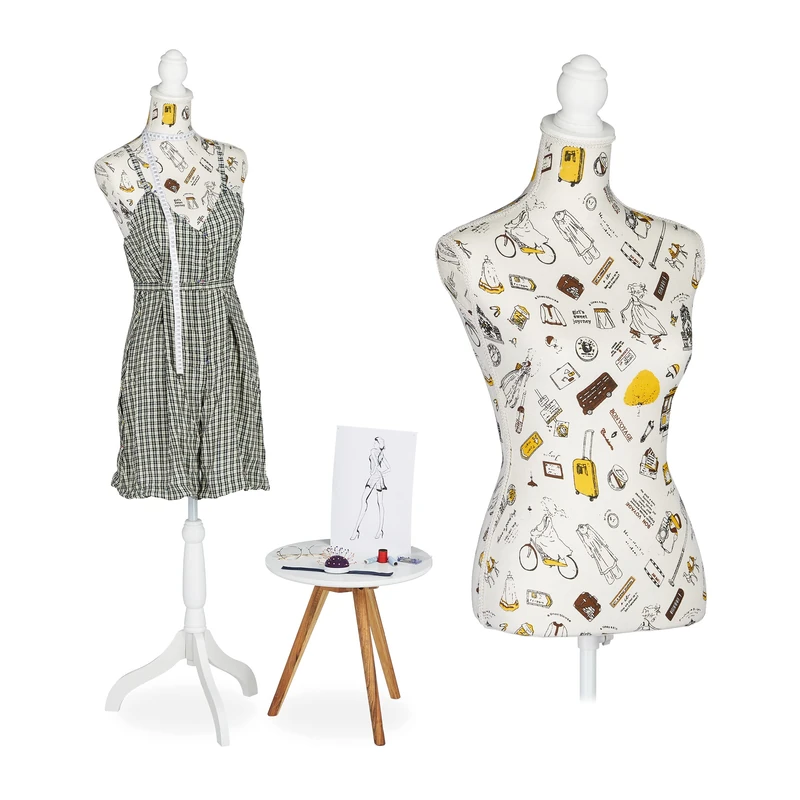 Relaxdays Tailor's Dummy, Female, Height-adjustable up to 167 cm, Sewing Mannequin, Size 34-38, Decorative Bust, Cream